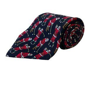 Holiday Traditions Mens Navy Polyester Santa Golf Pattern Necktie 58" Hallmark D